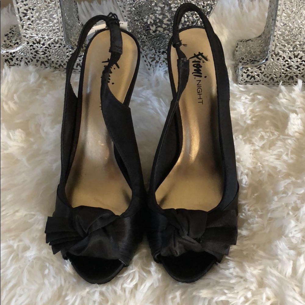 NWT black satin sling back heels